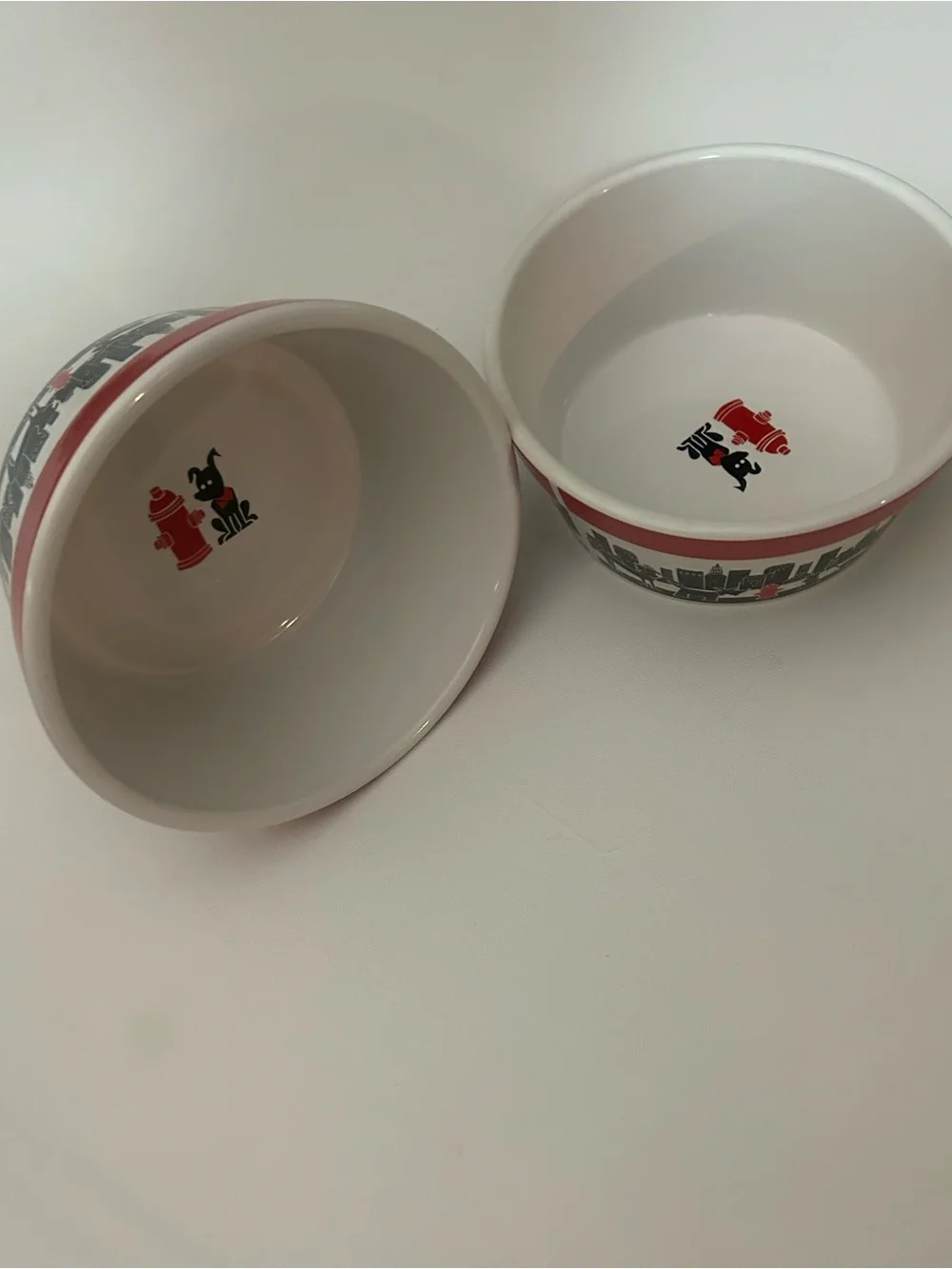 Dog Bowl Set of Two City Pets Red White Black Urban Loft Retro Ceramic Food